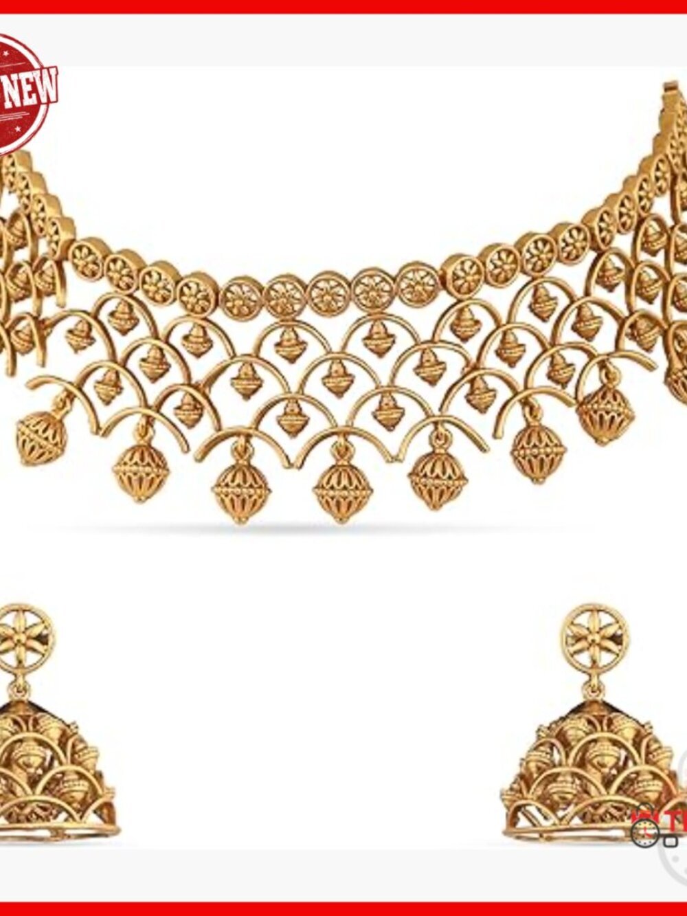Gold Plated Brass Choker Necklace Set with CZ Stones and Pearls